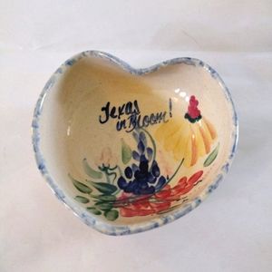 Yesteryears From Texas In Bloom Marshall Pottery Heart Shaped Bowl Bluebonnets